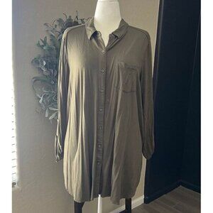 EVRI Button Down Olive‎ Green 1X Long Sleeve Tunic Shirt